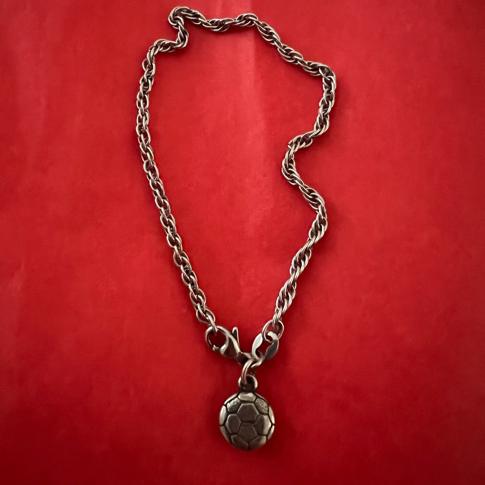 James Avery Fine Rope Medium Bracelet With Retired Flat Soccer Ball Charm.